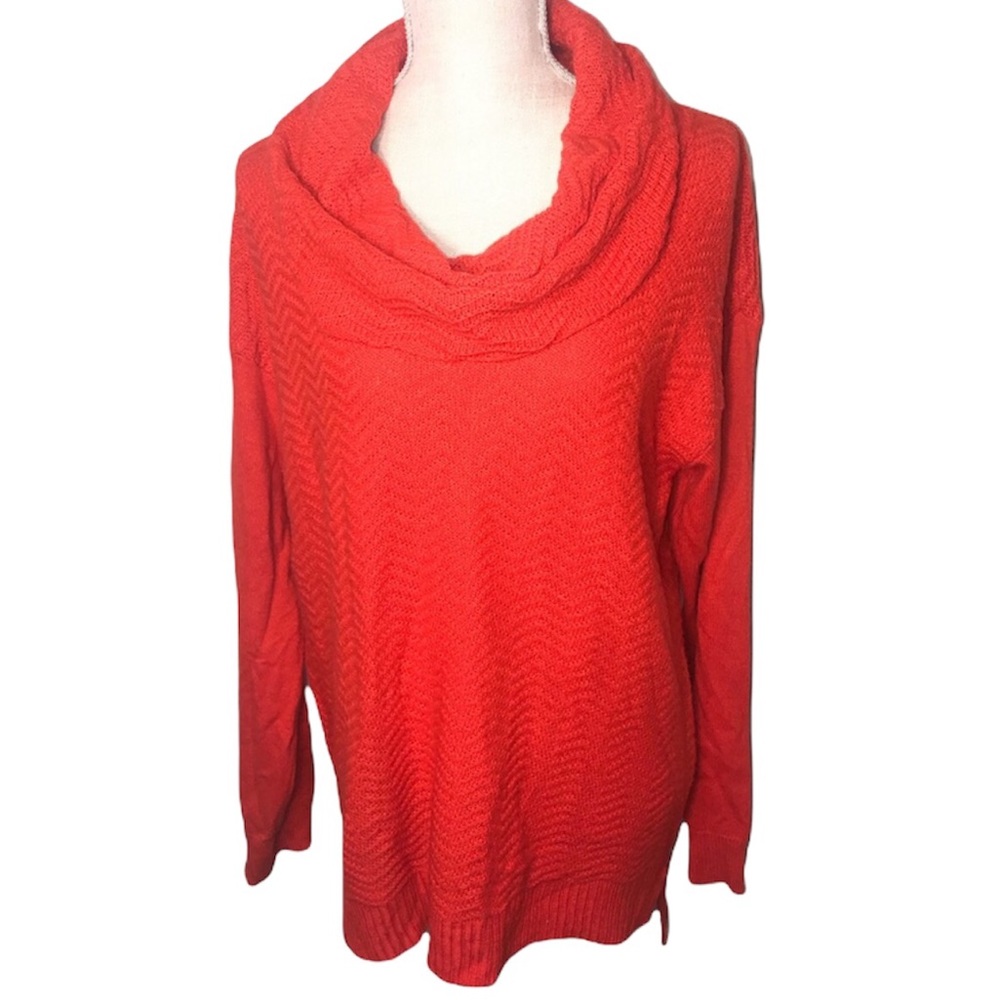 89th & Madison orange red knit cowl neck sweater size extra large